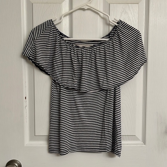 Abercrombie & Fitch Navy Blue White Stripe Off Shoulder Top Size XS - Picture 1 of 7